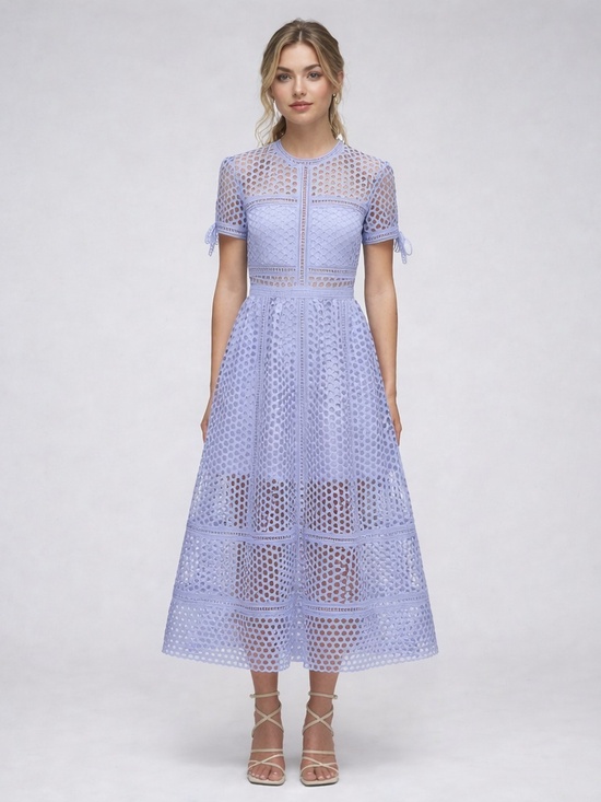Self-Portrait Dresses & Skirts - Self-Portrait Lilac Eyelet Midi Dress
